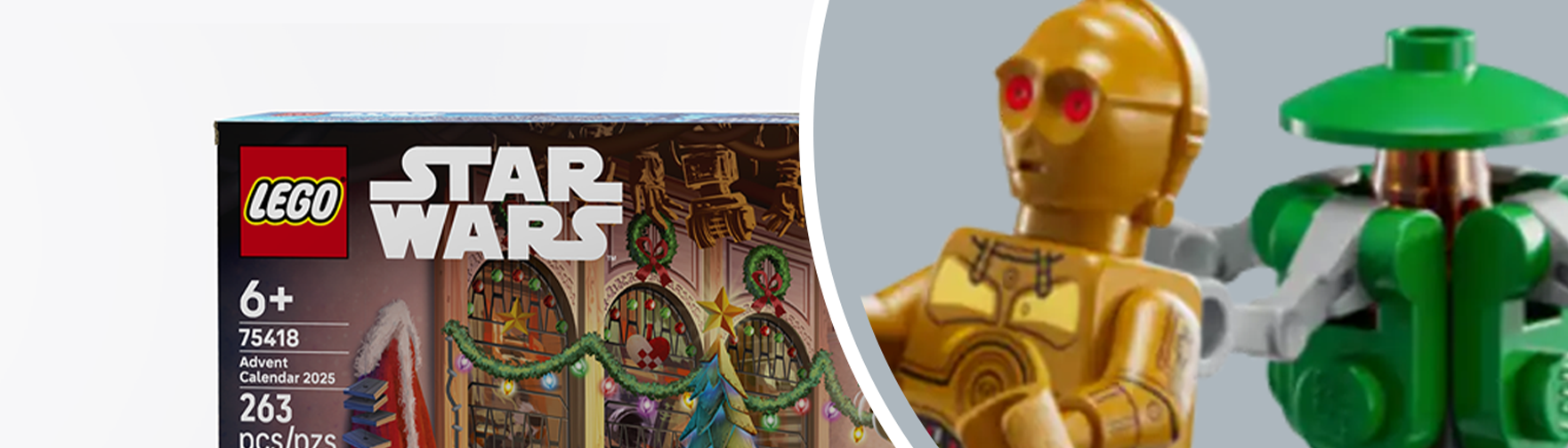 LEGO® droid minifigures next to the LEGO® Star Wars™ Advent Calendar 2025.png