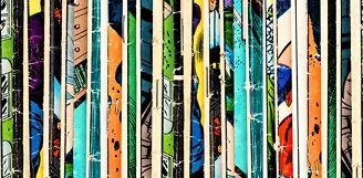 Multiple comics all stacked on a shelf